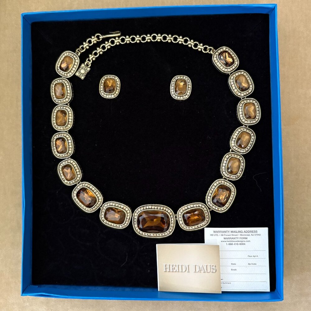 NEW Auth HEIDI DAUS Faux Topaz with Swarovski Crystals Necklace & Earrings SET